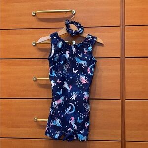 Unicorn, fairy themed Destira gymnastics leotard. Size small, child 6.